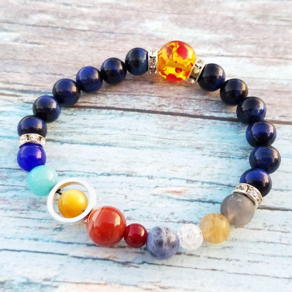 Handmade Solar System Beaded Stretch Bracelet - Picture 4 of 4